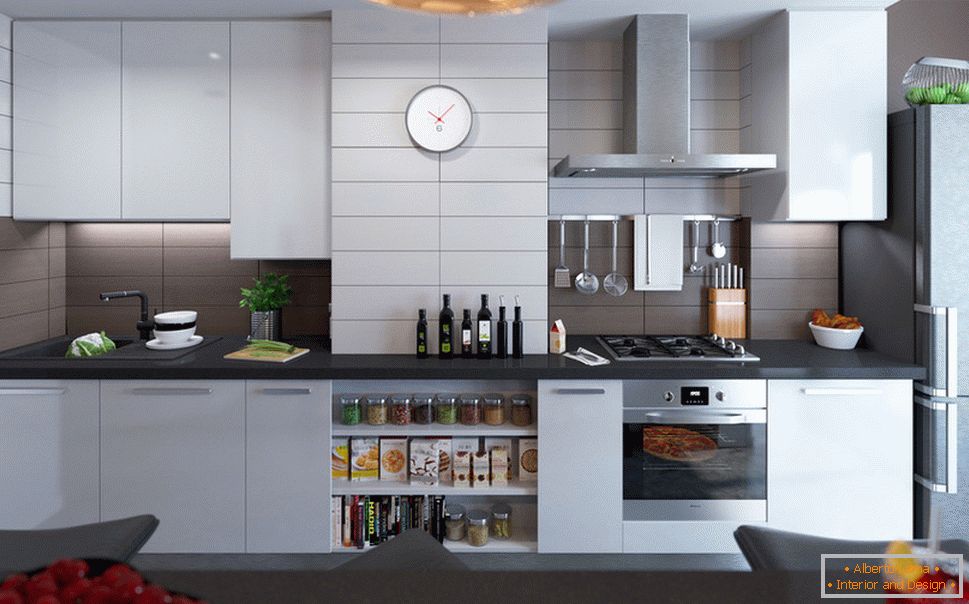 Kis lakás belseje világos színekben - дизайн кухни