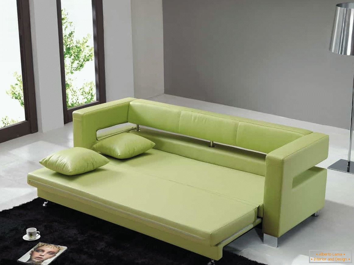 Behúzható kanapé zöld öko-bőrben