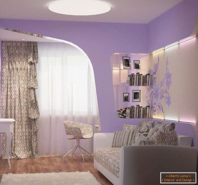 Összecsukható kanapé lila hálószobával