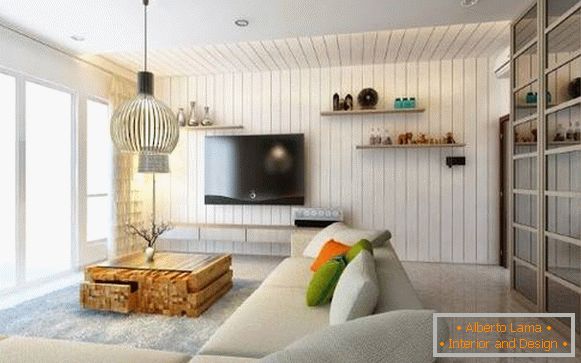 Design high-tech stílusban - fénykép egy kis nappaliból