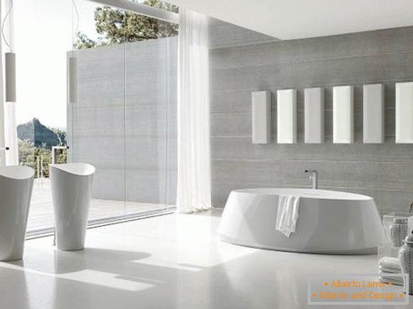 Fehér fürdőszoba high-tech stílusban