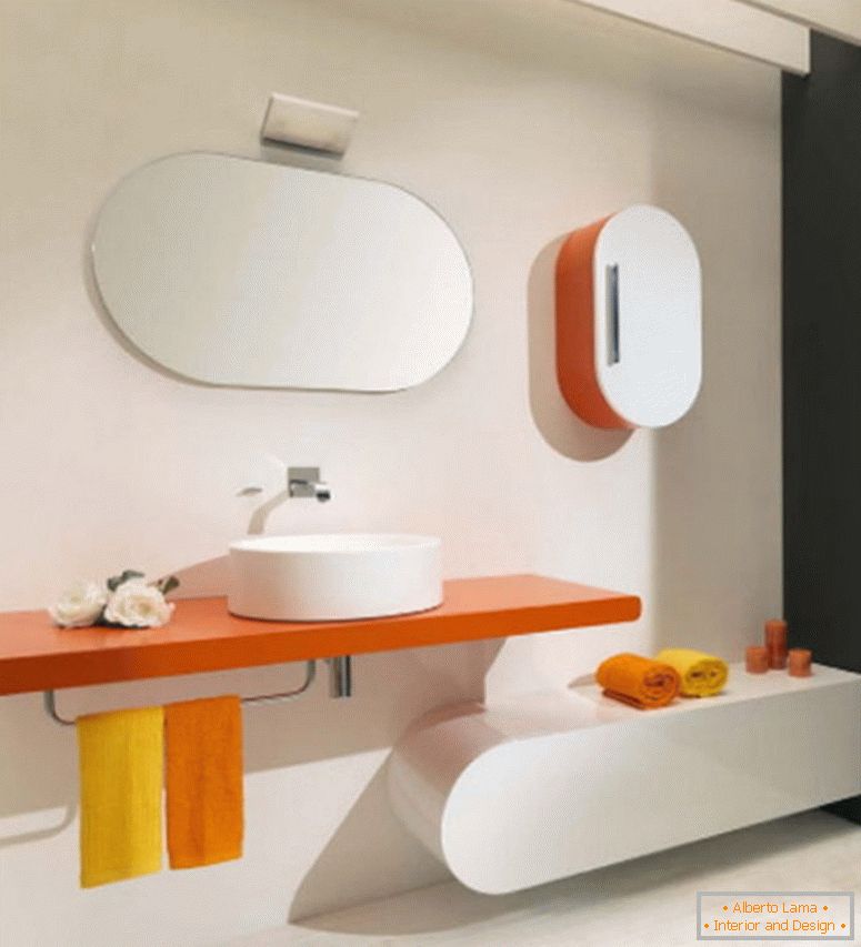 Beauty-fehér-koncepció-home-belsőépítészeti-for-kortárs-with-narancs-úszó-fogasléc van-a-porcelán-edény-mosogató-és törölköző állványos plusz ovális fali tükör-frameless- a-new-fürdőszoba-ötletek-és luxus-ba