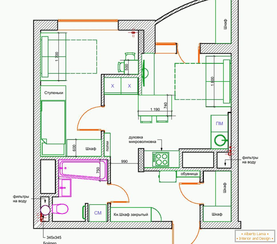 A lakás elrendezése kevesebb, mint 50 m2