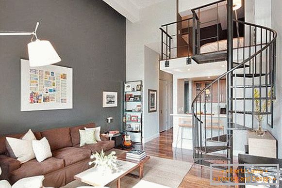 Szürke-barna szín a nappali belsejében - fénykép