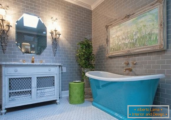Fürdőszoba - a fotó belső kék-szürke színű
