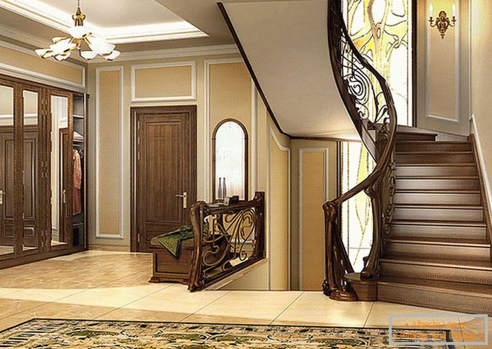 A sima vonalak és a természetes fából készült melegség elegáns kombinációja a modern stílus legfőbb jellemzője. A lépcsőház és a ház belseje egynek tűnik. 