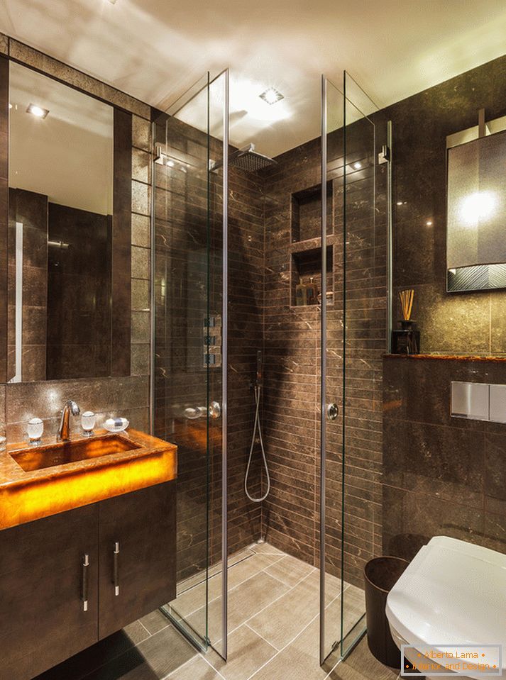Egy elegáns, kis méretű lakás fürdőszobája