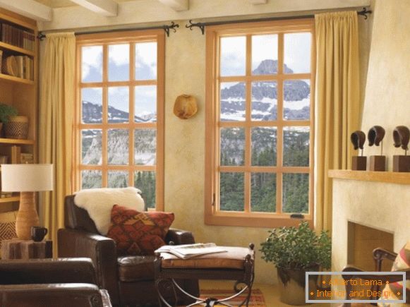 A nappali ablakának kialakítása - a fából készült ablakok képe