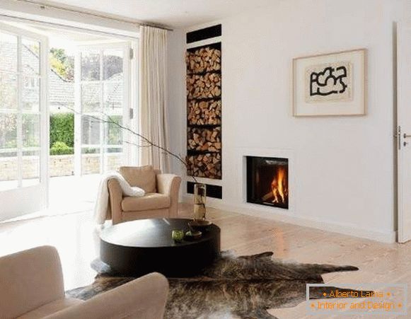 A magánház minimalista stílusának kialakítása - a fotó nappali belseje