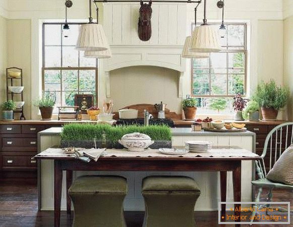 Hogyan kell díszíteni a konyhát - zöld fű a belső térben