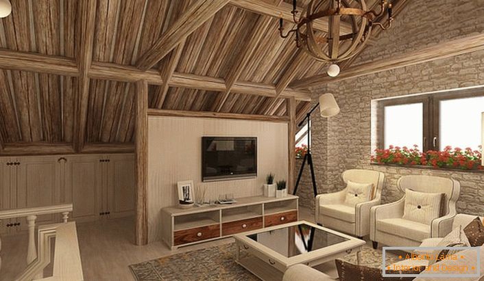Vendégszoba a skandináv ház padláspadján. A tetőteret a tervező világos irányítása alatt teljes körű, funkcionális és vonzó nappali lett.