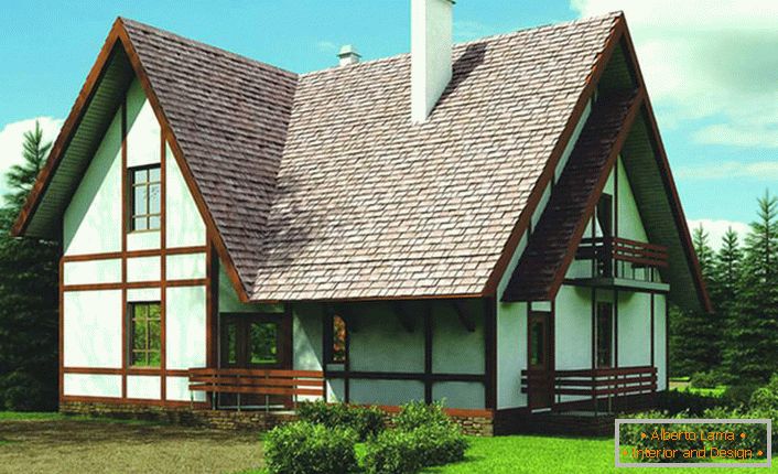 A ház épületének homlokzata a skandináv stílus követelményeinek megfelelően díszített. A kontrasztos faáru a stílus egyik kiemelkedő tulajdonságává válik. 