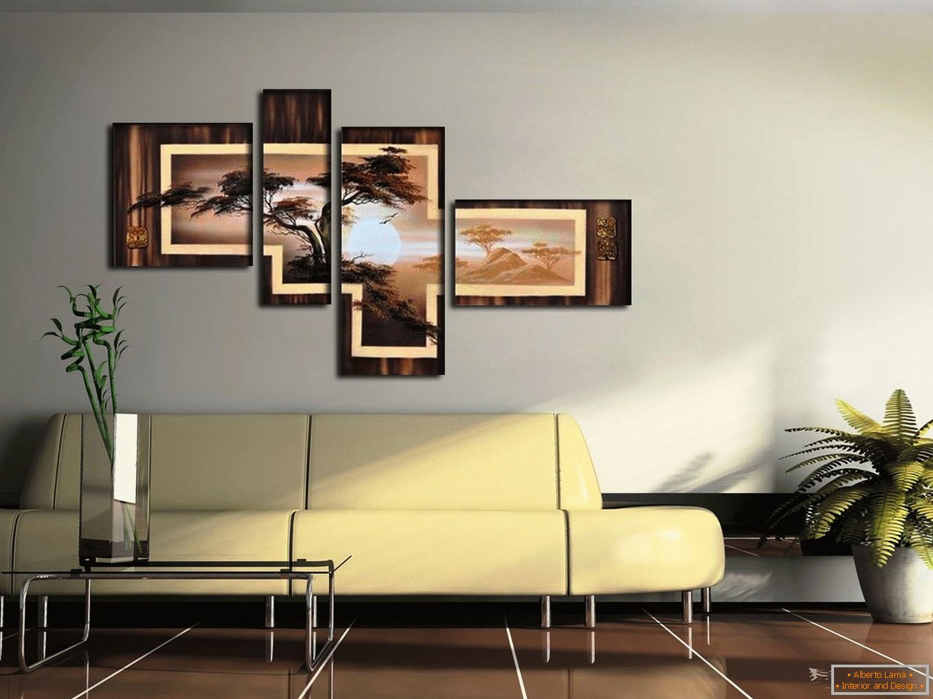 Kontrasztos kép a falon a nappaliban