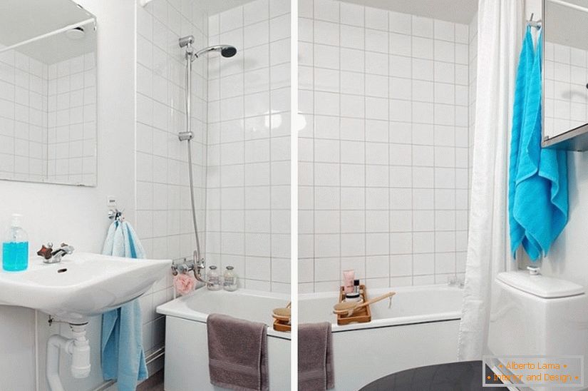 Fürdőszoba stúdióapartmanok skandináv stílusban