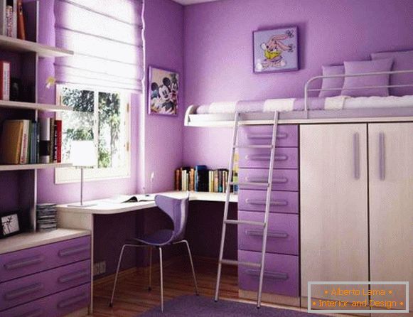 A gyermekszobának kialakítása lila