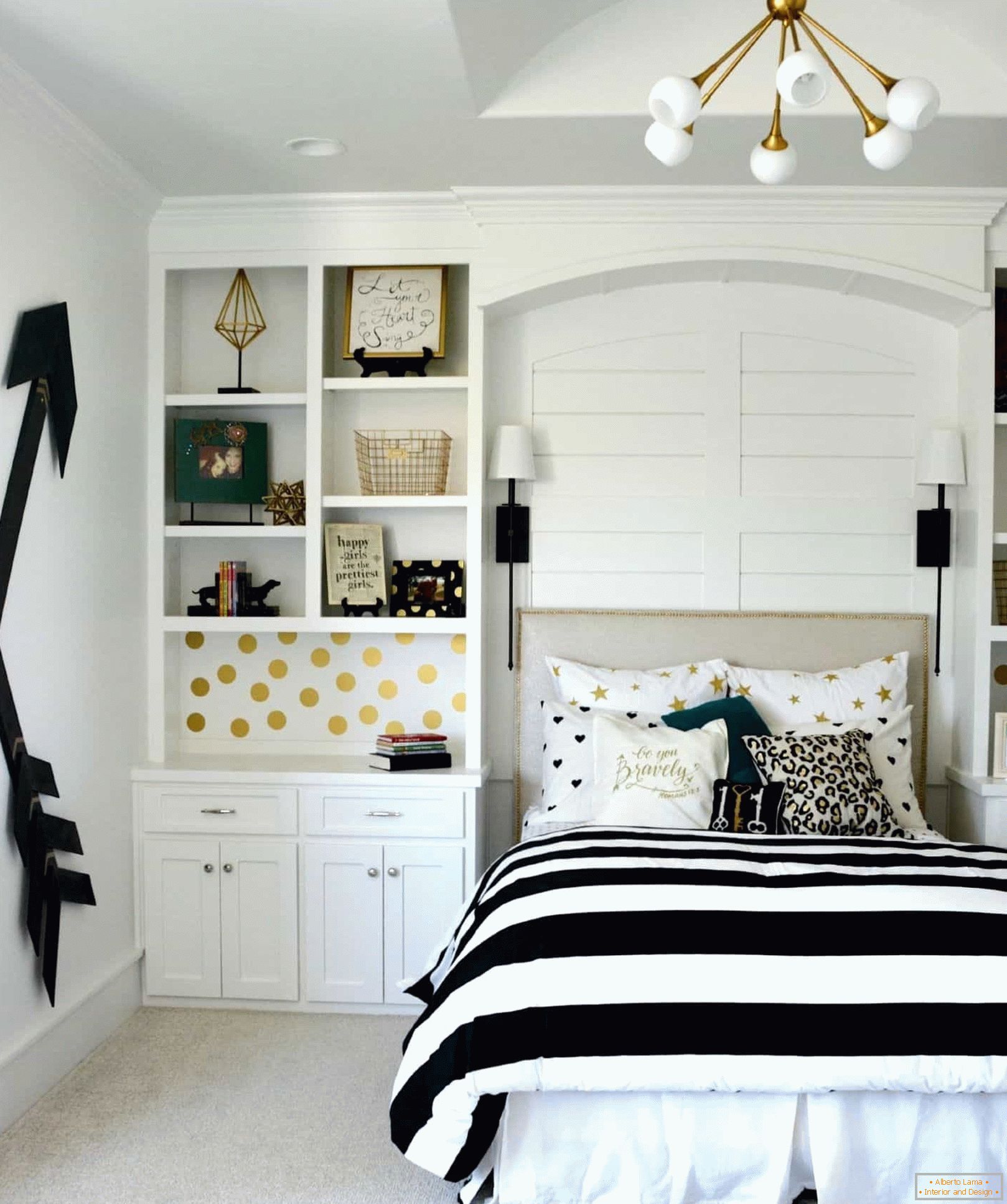 Fekete-fehér szoba design egy tizenéves lány
