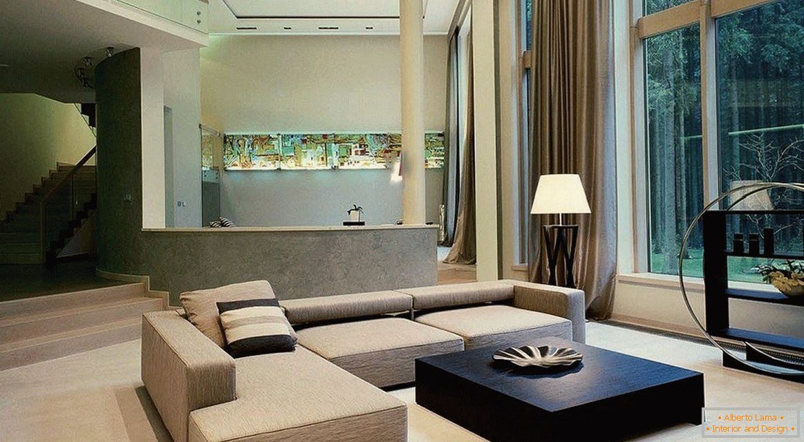 Könnyű bútorok a belső térben a konstruktivizmus stílusában