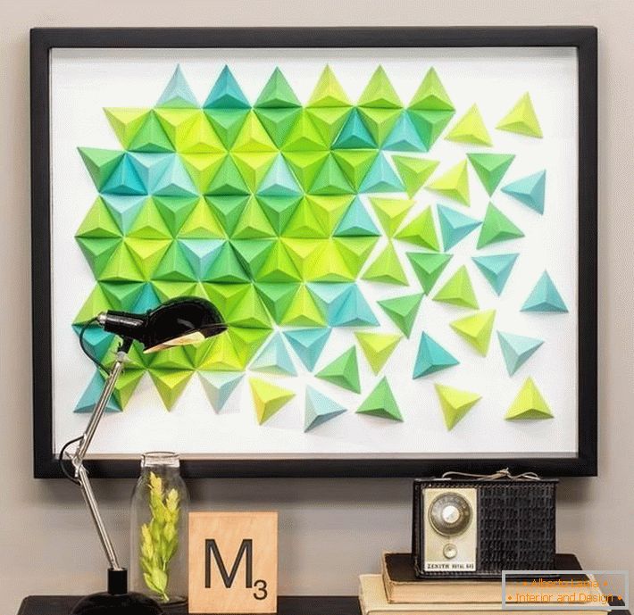 A színes háromszögek origami panelje