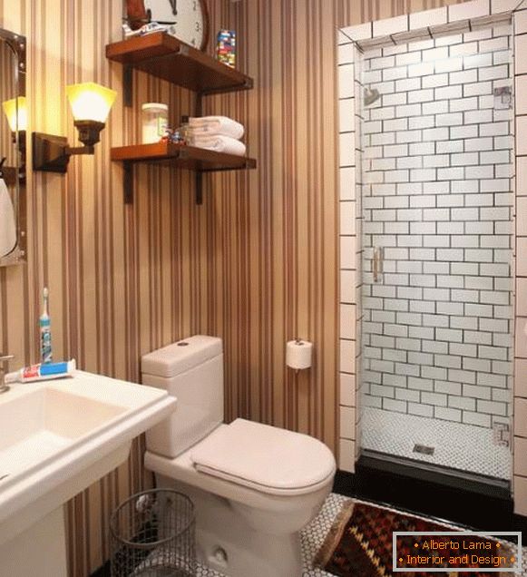 Gyönyörű fürdőszoba - fénykép design tapéta csíkok