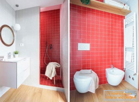 Mennyire gyönyörű fürdőszobát készíteni - vörös csempe fotó