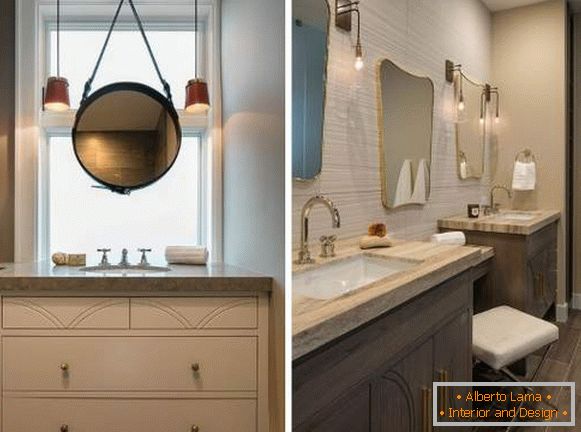 Mennyire gyönyörű fürdőszobát készíteni - a bútorok és tükrök fényképei a belső térben
