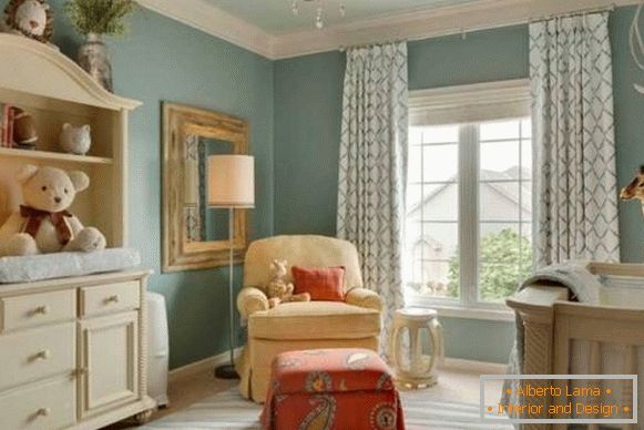Festés a falakon a lakásban - egy fénykép egy kék óvoda