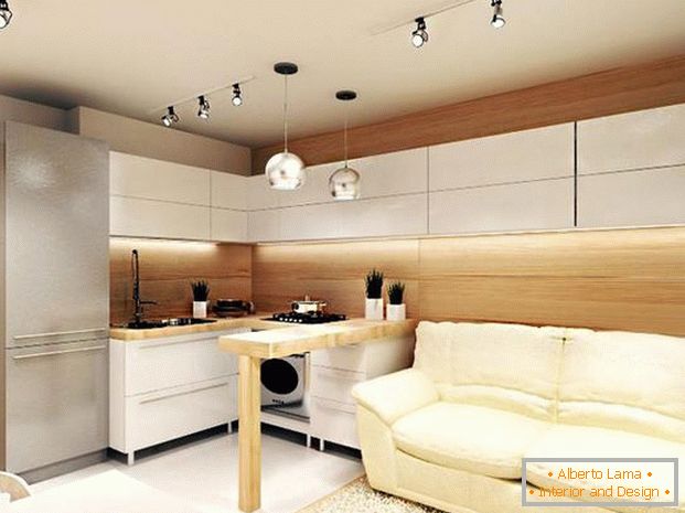 a konyha modern kialakítása a nappalival együtt 