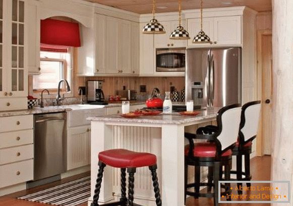 A világos konyha belső térképe - fekete-fehér és piros színű képek