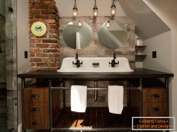 Edison lámpák a belső térben - a fürdőszobai fotók