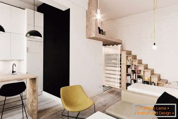 Modern dizájn stúdió apartmanok fekete, fehér és barna hangok