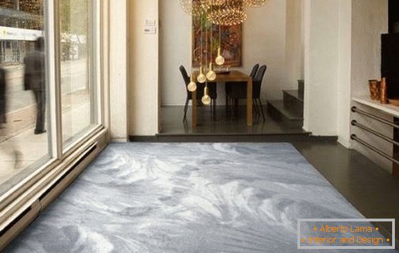 Modern szőnyegek a nappaliban - az antigráfia rajza