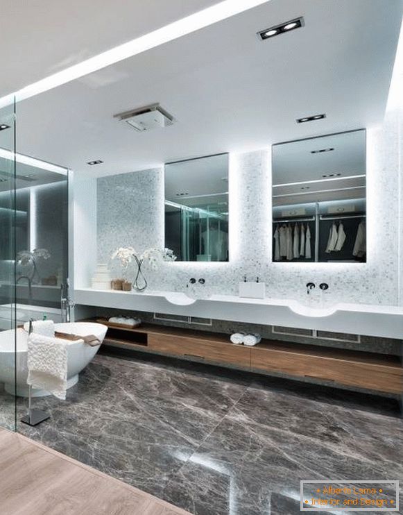 Nagy fürdőszoba hi-tech stílusban