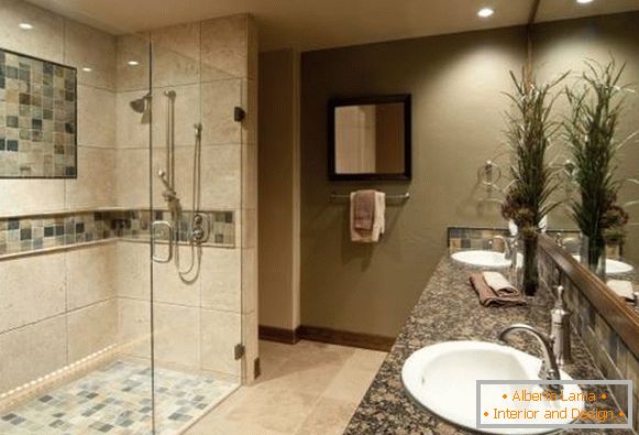 Gyönyörű kivitelű zuhanykabin burkolólapok és kő