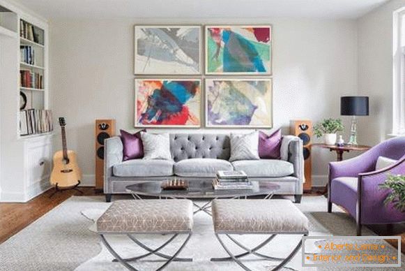 Luxus kanapé ezüst színű fotó a nappali belsejében