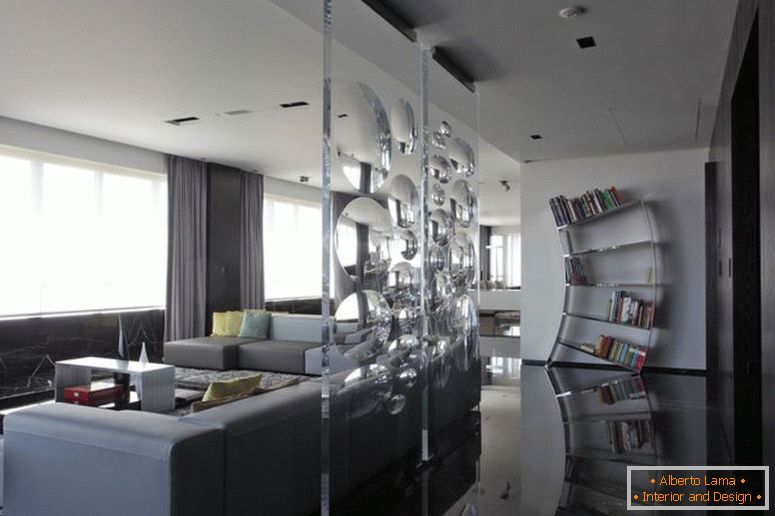 belső egyedi acél-könyvek-storage-on-the-fekete-csillogó padló hozzáadott-with-szürke kanapé ébresztenek nappalis osztó-with-tároló-for-minimalista ház