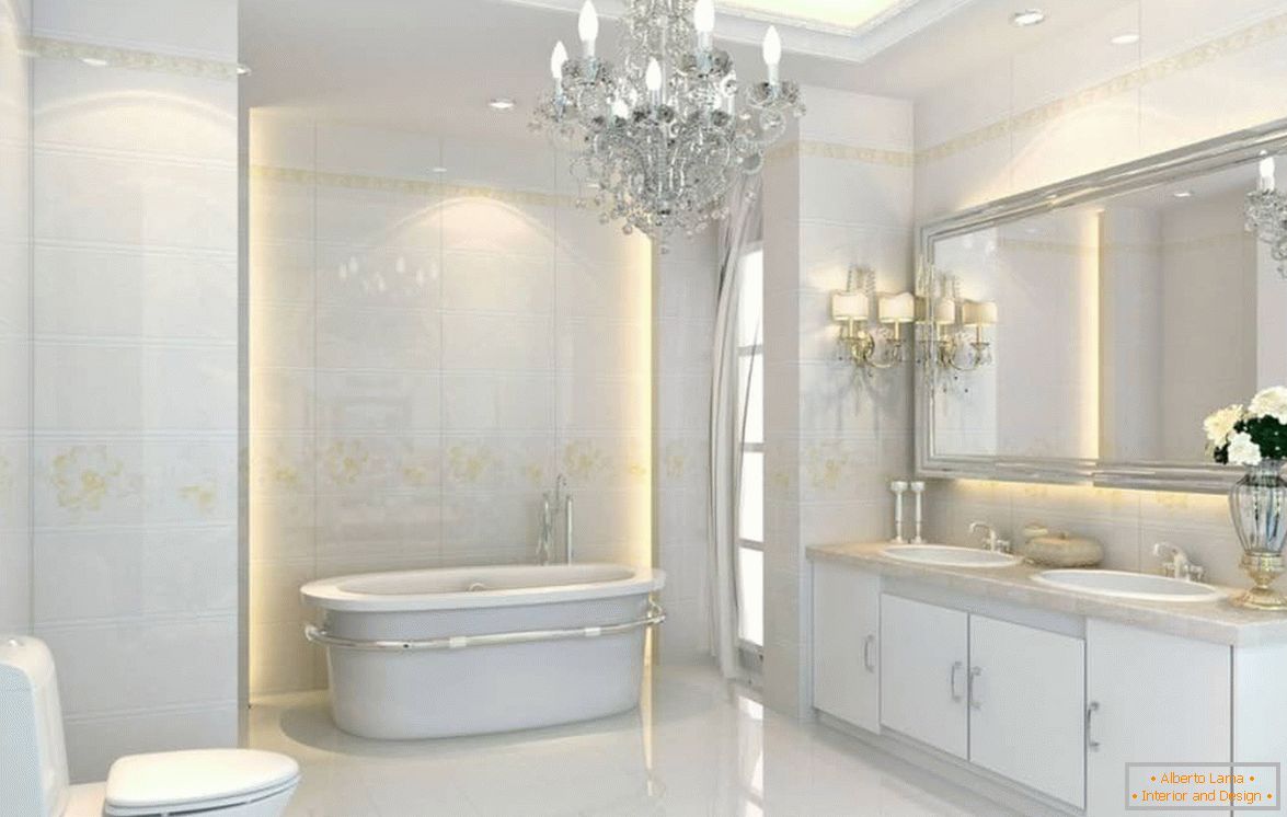 Fürdőszoba dizájn fehérben neoklasszikus stílusban