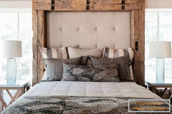 Fából készült ágy saját kezű puha fejtámla - fotó