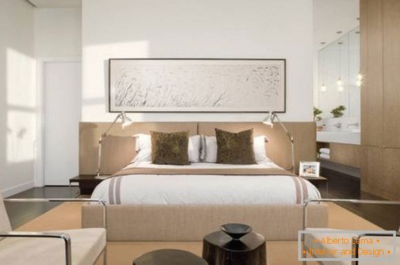 Az ágyak puha fejjel a belső térben - fotók modern stílusban