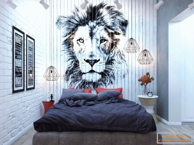 elegáns hálószobás loft-with-image-lion