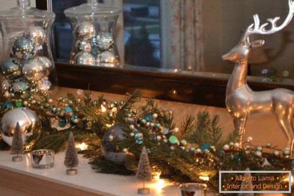 LED garland, gyöngyök és ágak otthoni dekorációhoz