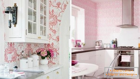 Rózsaszín konyha tapéta a falakon