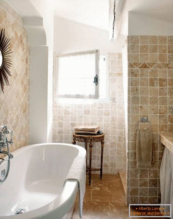 Csempe a fürdőszobába a kő alatt a stílus Provence