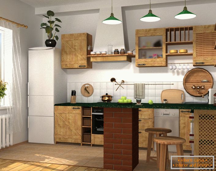 Tervezési projekt egy kis konyha egy városi lakás vagy magánház. 