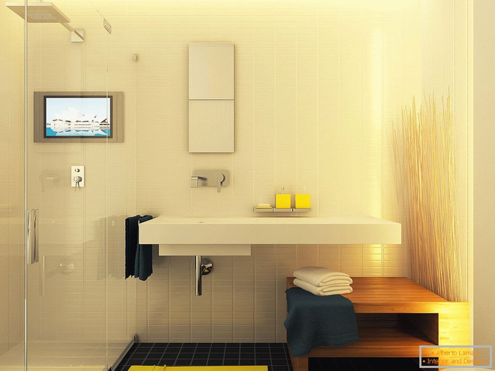 Fürdőszoba egy kis stúdió lakásban