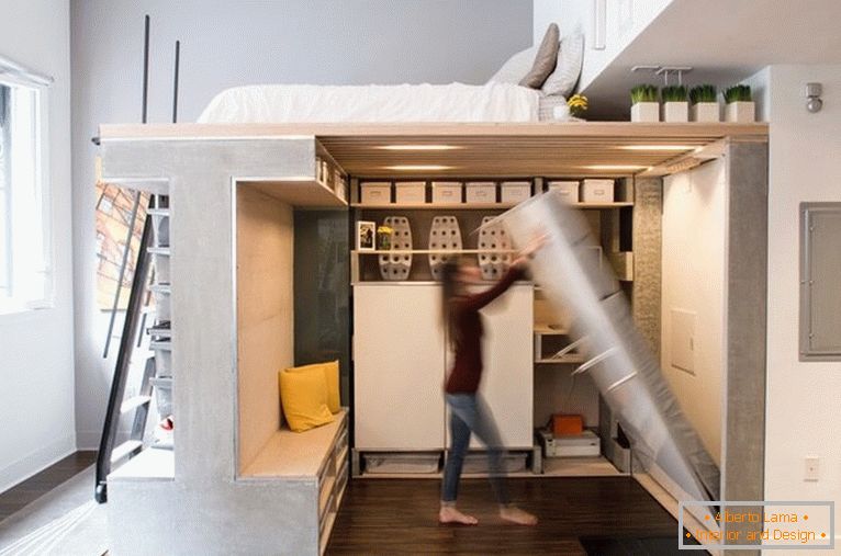 Összecsukható ágy egy kis lakásban