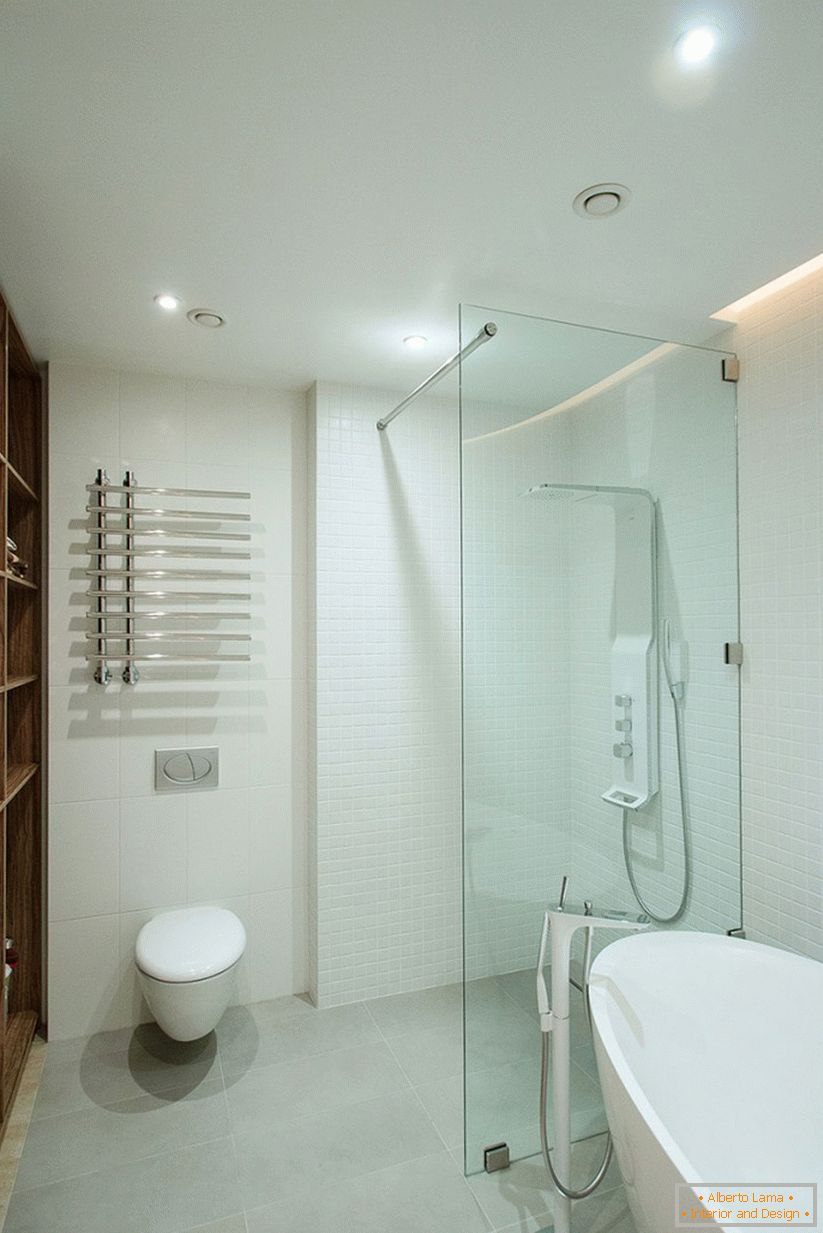 Fürdőszoba belső tér egy tágas egyszobás lakásban