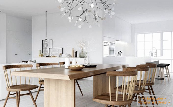 Stílusos étkező a skandináv minimalizmus stílusában.
