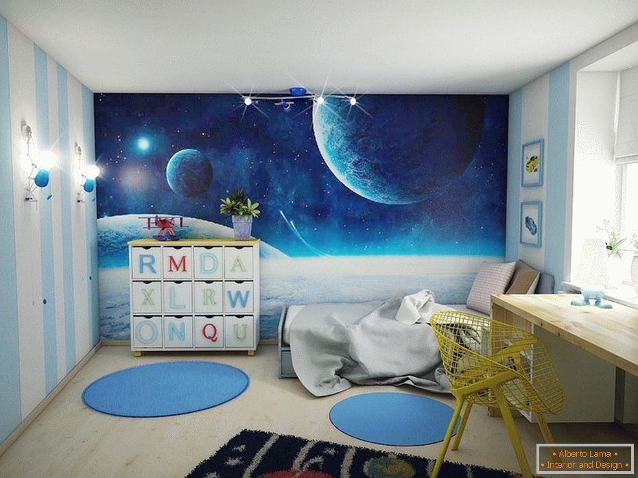 Egy szoba egy fiú számára в космическом декоре