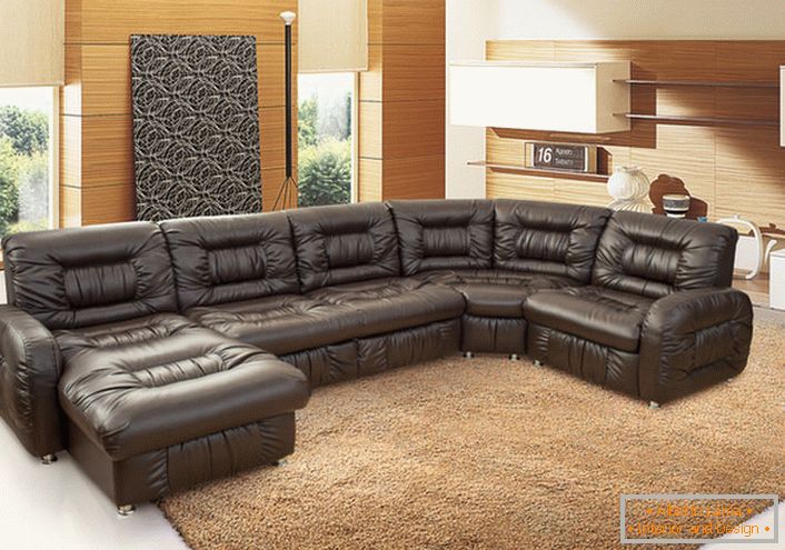 A tágas nappali bőrből készült kárpitozott bútorok luxus designja.