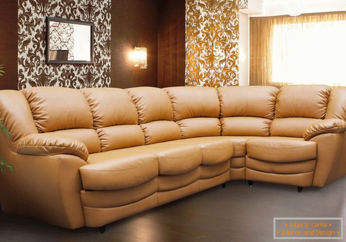 Elegáns, kompozit, moduláris kanapé az elegáns nappali számára. A hangulatos sarok színe a luxuskategóriás Cadillacs kárpitozása.